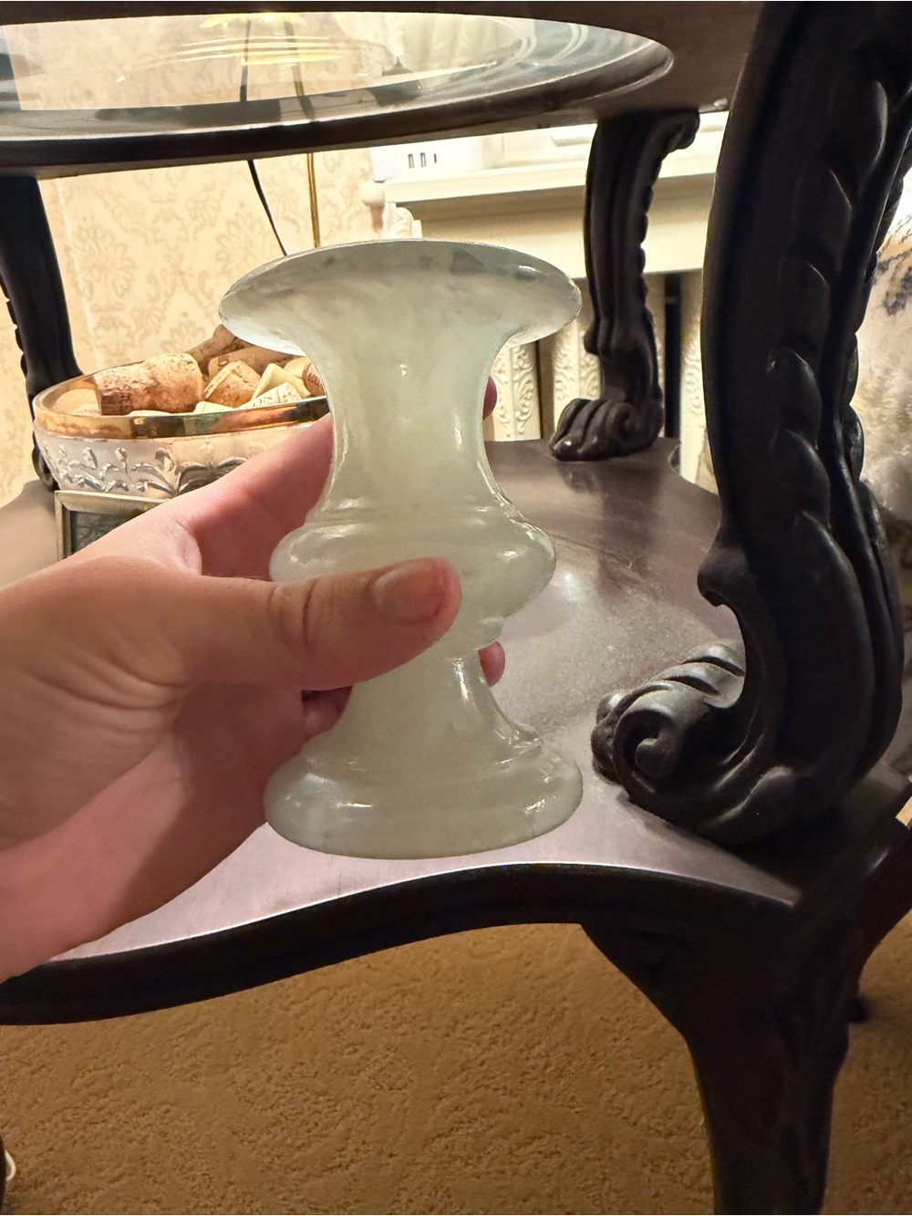 Vintage Green Stone Candle Holder / Bud Vase - Picture 4 of 5